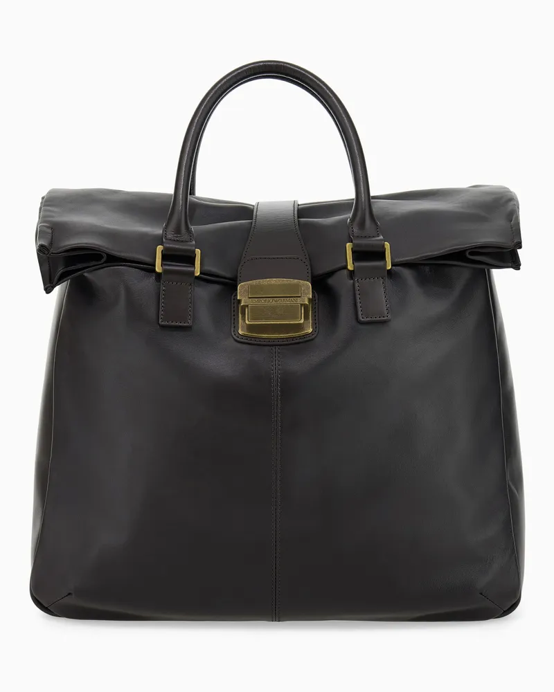 Emporio Armani Borsa tote in pelle con patta e chiusura in metallo Marrone
