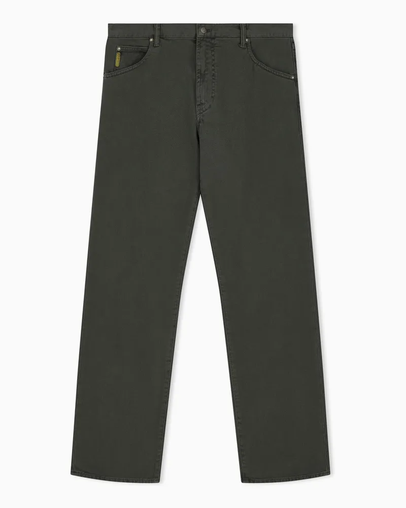 Emporio Armani Pantaloni 5 tasche regular in cotone smerigliato tinto capo Marrone