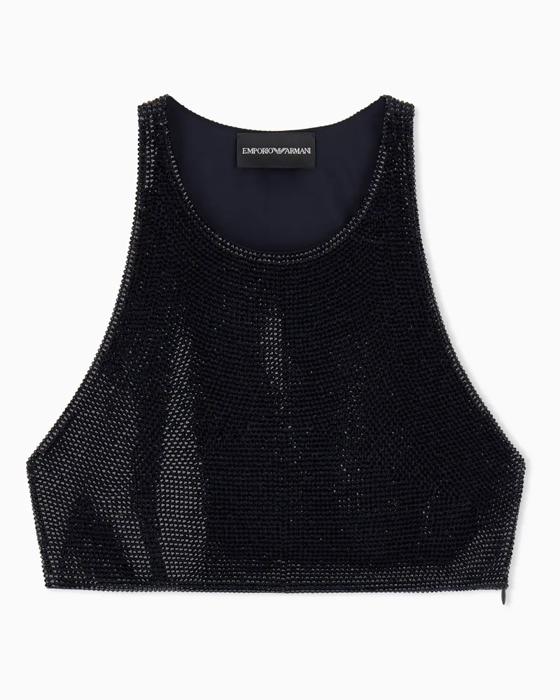 Emporio Armani Crop top rivestito di strass all over Nero