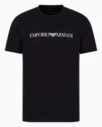 Emporio Armani OFFICIAL STORE T-shirt In Jersey Pima Con Stampa Logo Blu