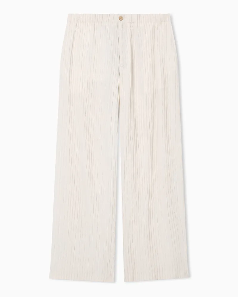 Emporio Armani Pantaloni in tessuto jacquard goffrato effetto wrinkle Beige