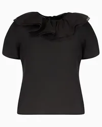 Emporio Armani OFFICIAL STORE Blusa Con Collo Corolla E Rouches In Organza Di Seta Capsule Moon Nero