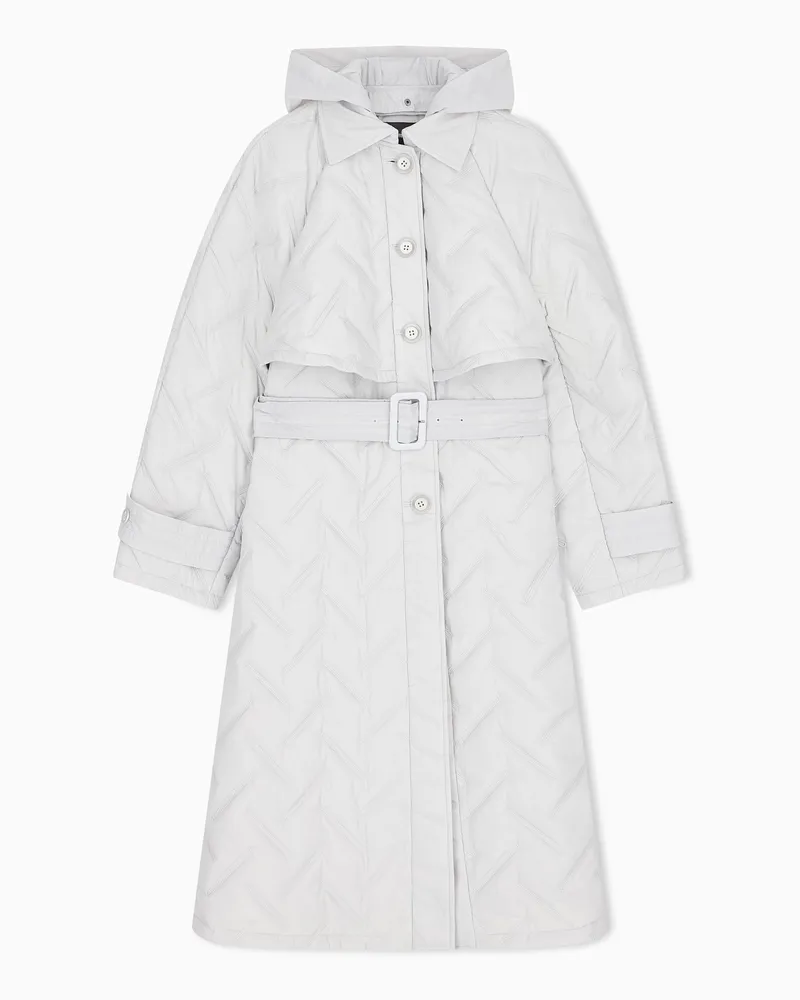 Emporio Armani Cappotto trapuntato in nylon con cintura e cappuccio Grigio