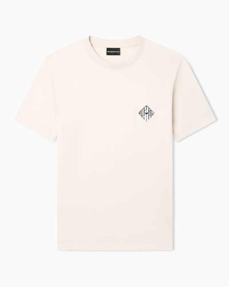 Emporio Armani T-shirt slim fit  in jersey misto lyocell con patch logo Beige