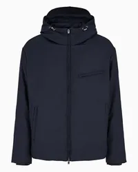 Emporio Armani OFFICIAL STORE Blouson Full Zip Con Cappuccio In Misto Lana Vergine Water Resistant Travel Essential Blu