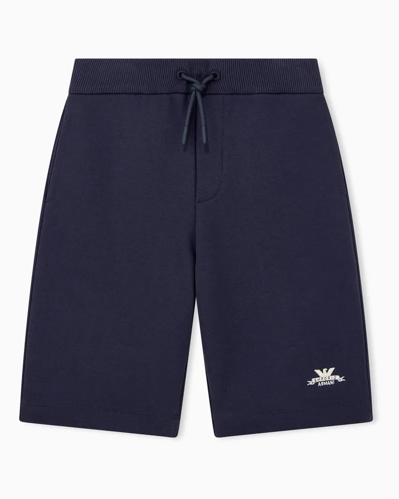 Emporio Armani Bermuda in felpa di cotone con vita elastica e coulisse Blu