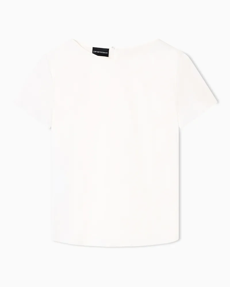 Emporio Armani Blusa raso di seta a maniche corte e scollo tondo Bianco