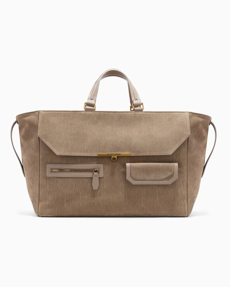 Emporio Armani Maxi borsa a mano in suede embossed ASV Grigio