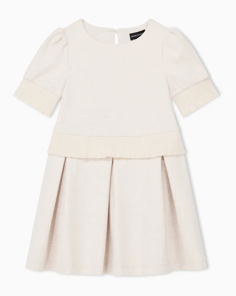 Emporio Armani Abito in doppio jersey jacquard con gonna a pieghe Beige