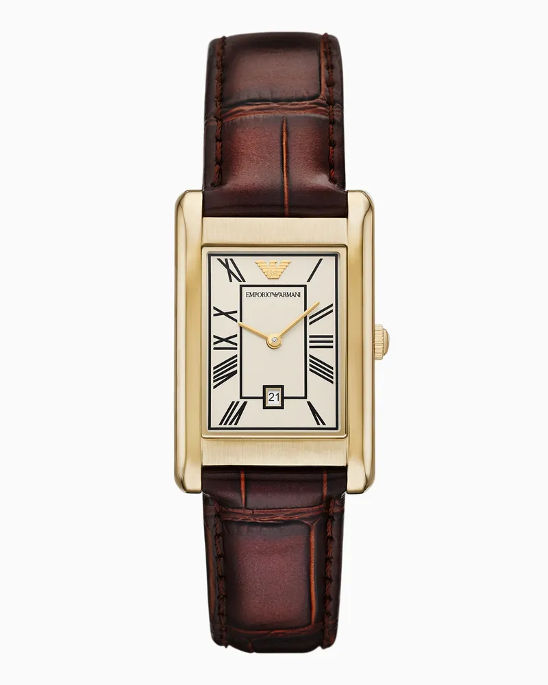 Emporio Armani Orologio a due lancette in pelle marrone con datario Multicolore