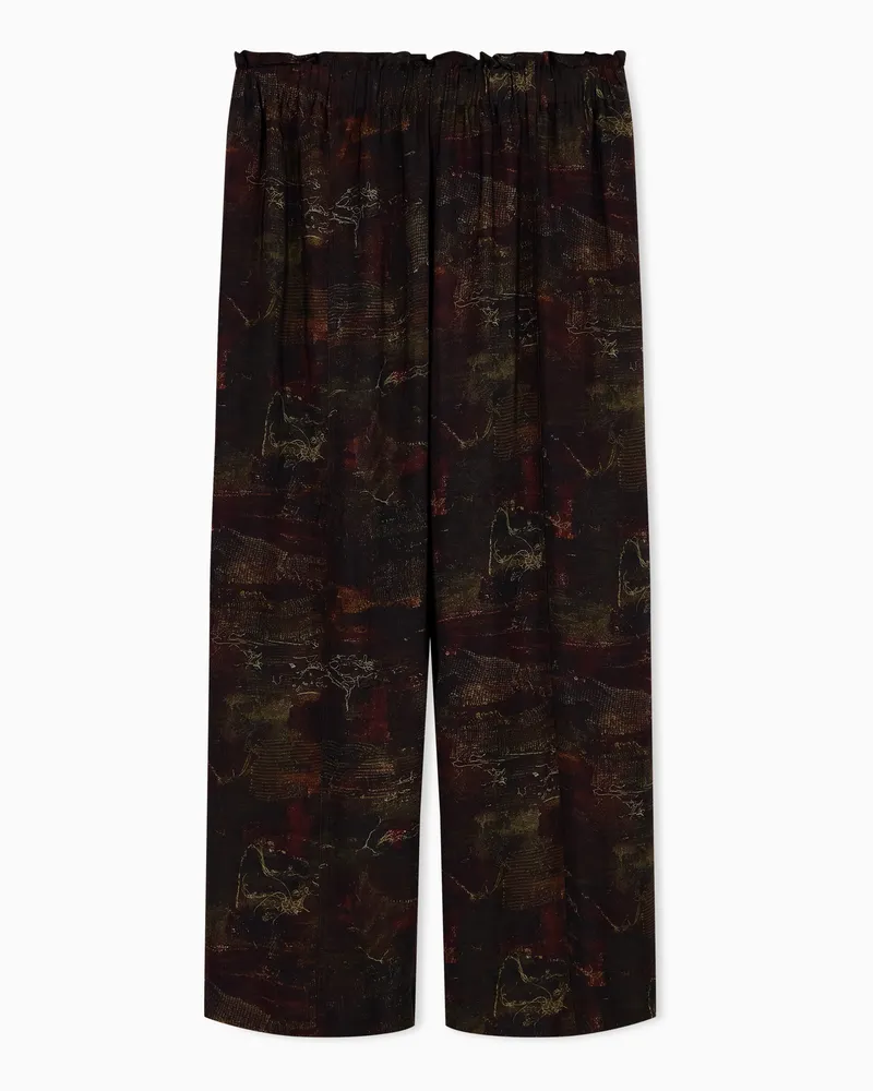 Emporio Armani Pantaloni in twill di cupro stampa all over Marrone