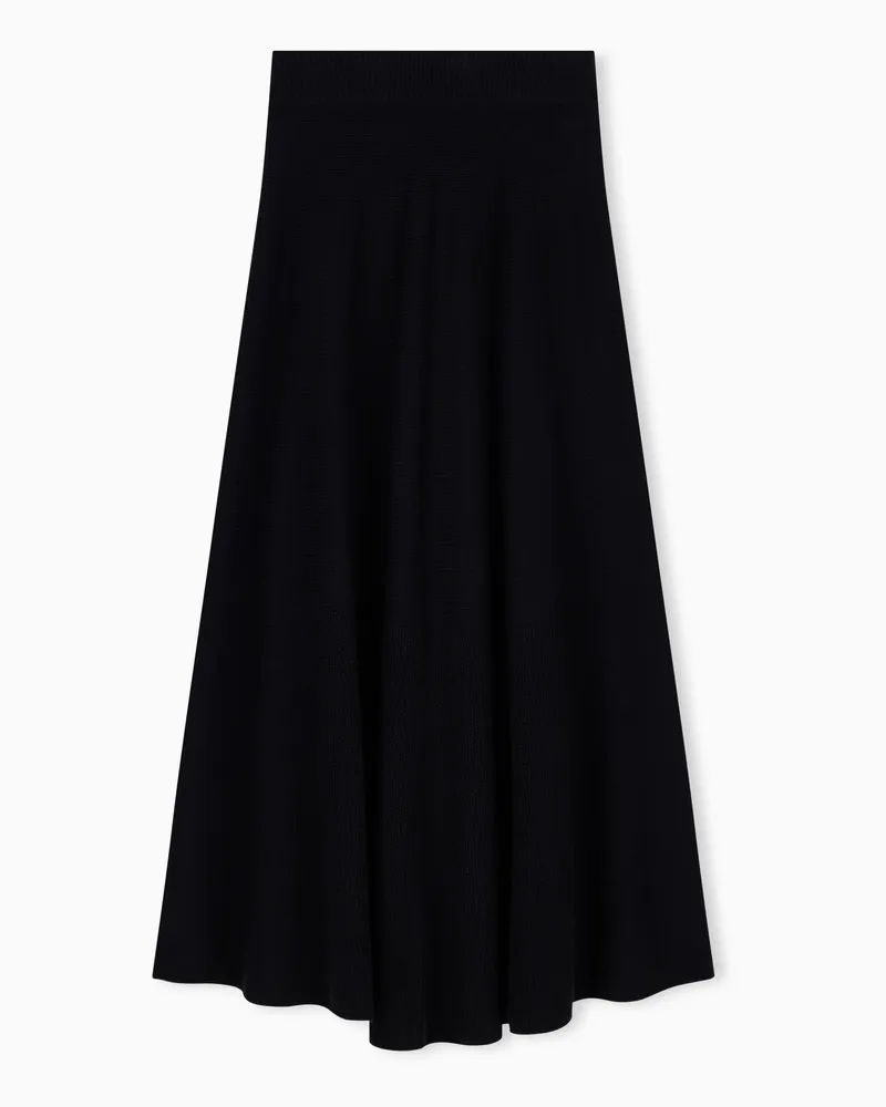 Emporio Armani Gonna in lana vergine e cashmere con fascia a costine Nero