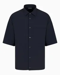 Emporio Armani OFFICIAL STORE Camicia Over Fit A Maniche Corte In Seersucker Tecnico Blu