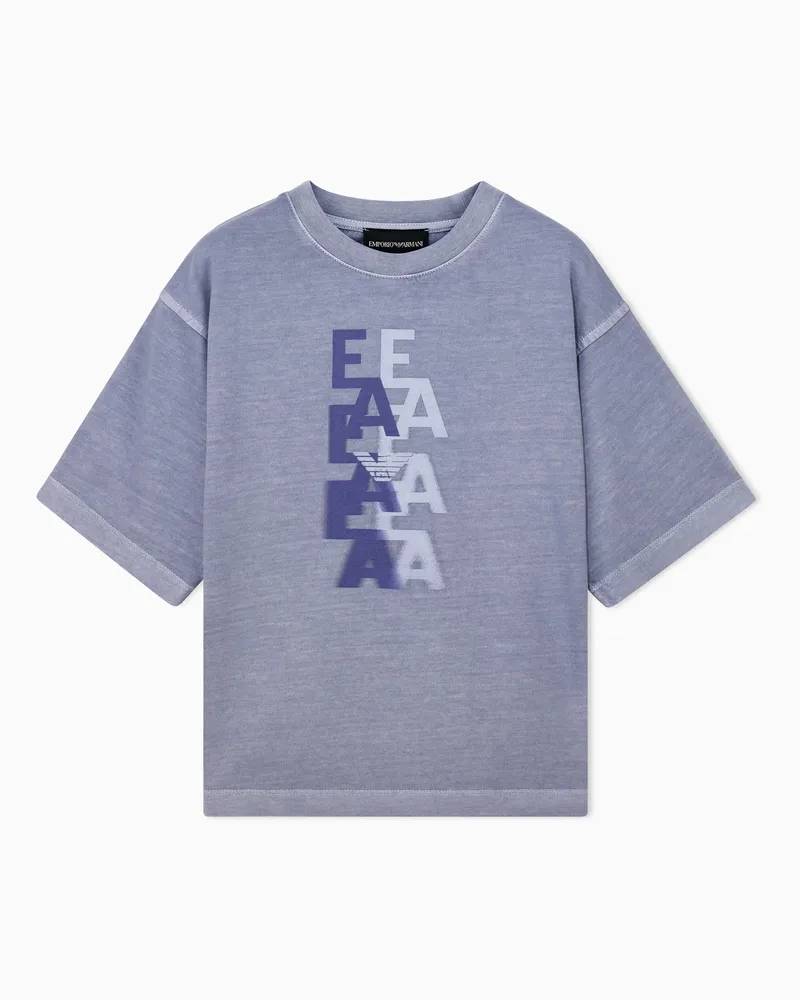 Emporio Armani T-shirt oversize in jersey delavé di cotone Azzurro