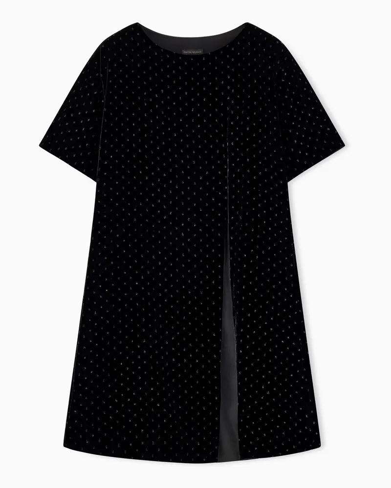 Emporio Armani Abito over in velluto a pois glitter e maniche corte Nero