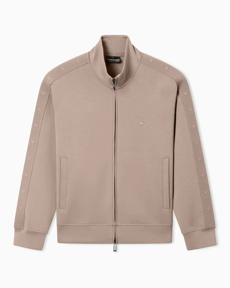 Emporio Armani Felpa full zip in double jersey con banda micro eagle Beige
