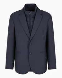 Emporio Armani OFFICIAL STORE Blazer Con Pettorina Full Zip In Misto Lana Vergine Travel Essential Blu