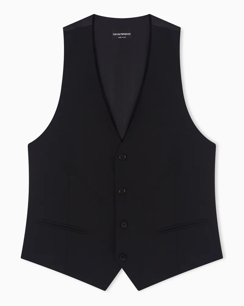 Emporio Armani Gilet monopetto in tela di fresco lana tropical stretch Nero