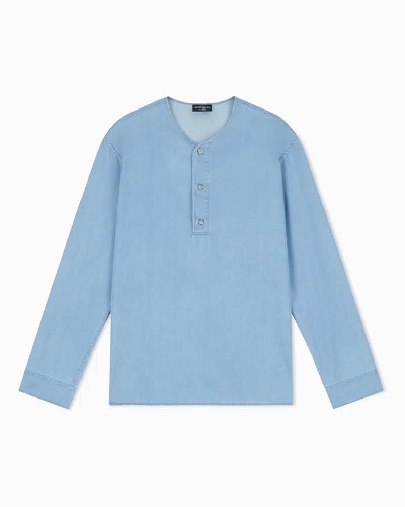 Emporio Armani Camicia collo serafino in denim leggero Icon Blu