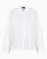 Emporio Armani OFFICIAL STORE Maxi Camicia In Cotone Smerigliato Con Maniche Kimono Bianco