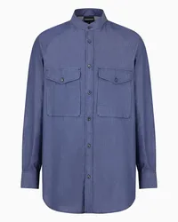 Emporio Armani OFFICIAL STORE Camicia Collo Guru In Chambray Con Tasche Frontali Denim