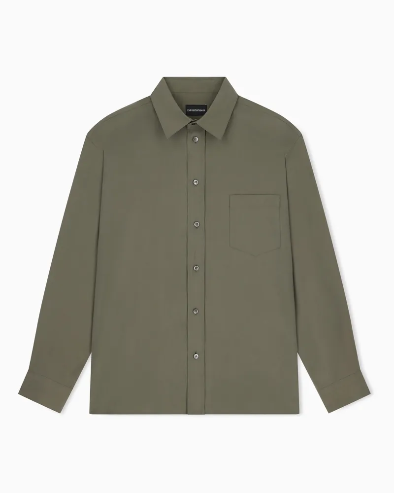 Emporio Armani Camicia in viscosa con colletto classico e taschino Marrone