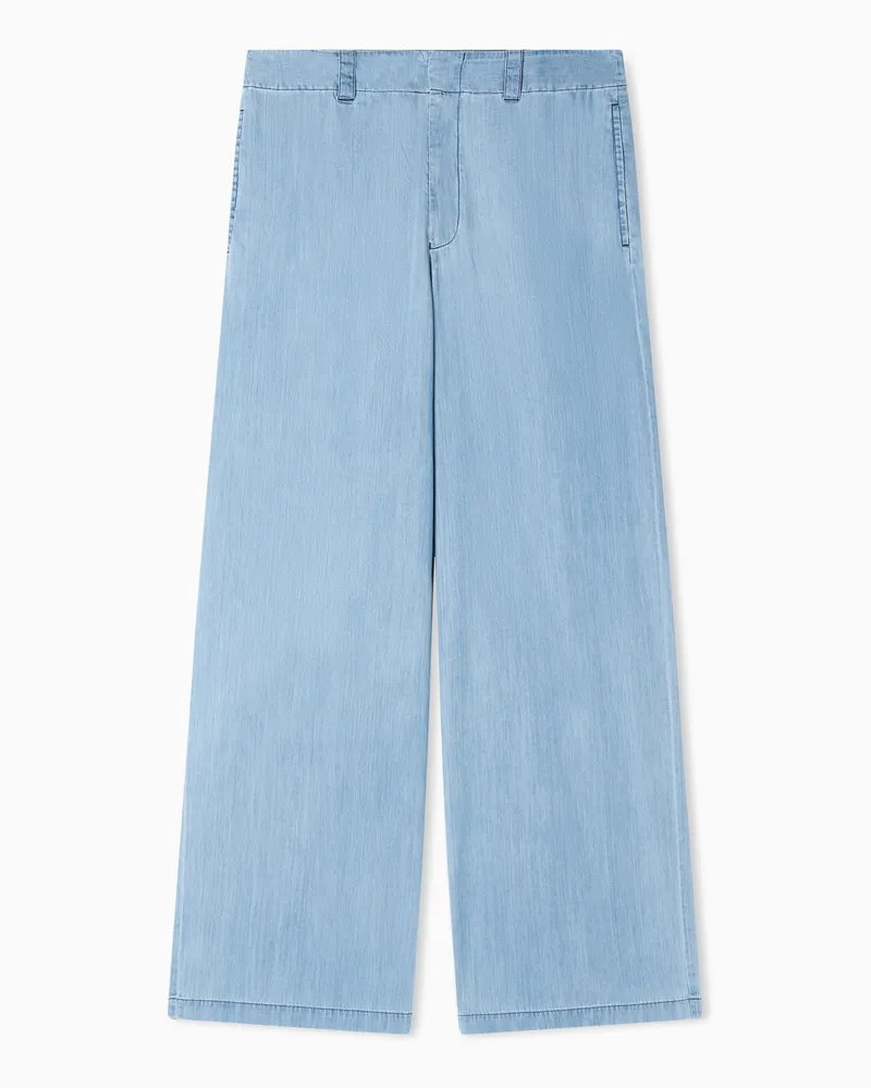 Emporio Armani Pantaloni a gamba ampia in denim leggero Icon Blu