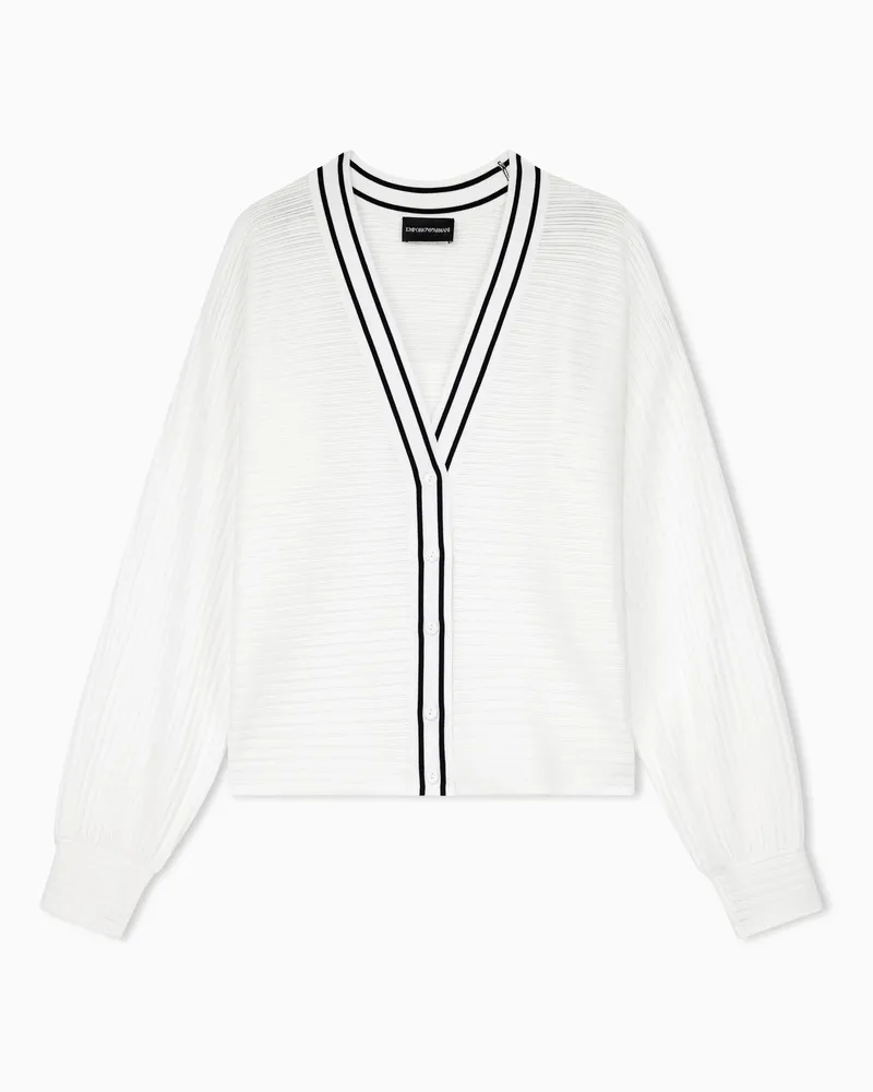 Emporio Armani Cardigan in viscosa con scollo a V e profili a contrasto Bianco