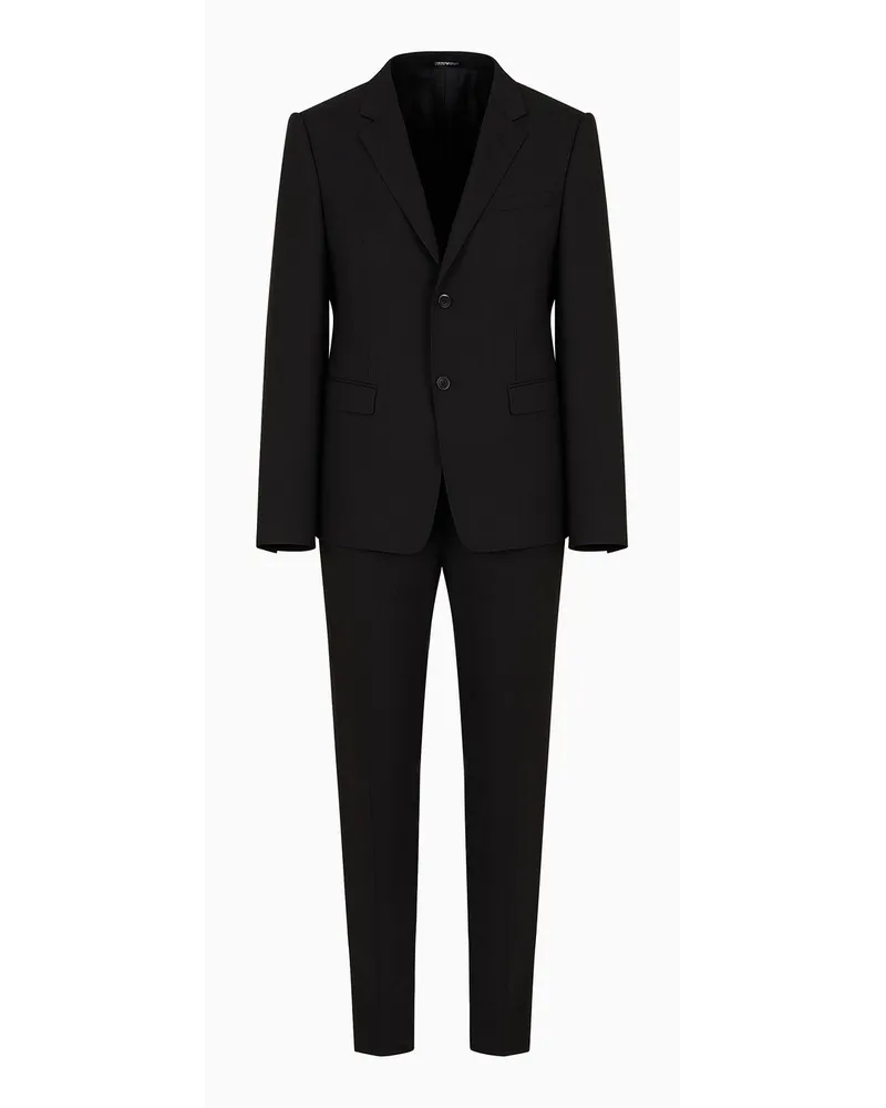 Emporio Armani OFFICIAL STORE Abito Monopetto Slim Fit Revers A Specchio In Crepe Di Lana Stretch Con Micro Pattern Nero