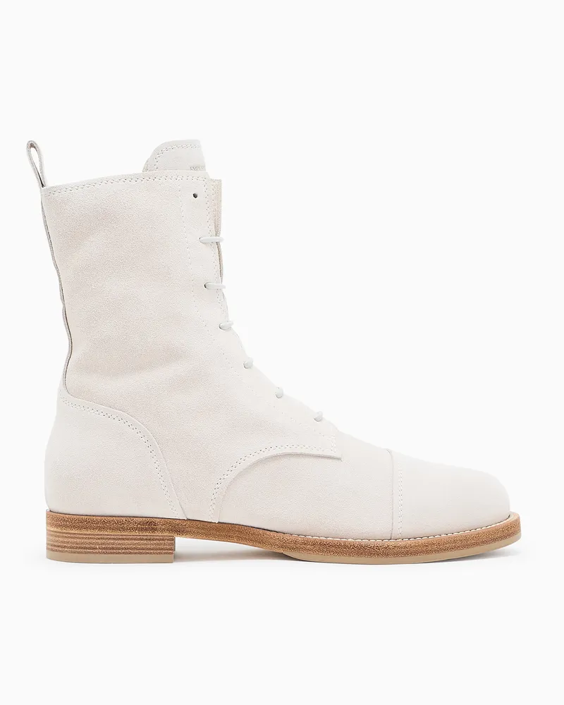 Emporio Armani Stivaletti stringati in suede Icon Beige