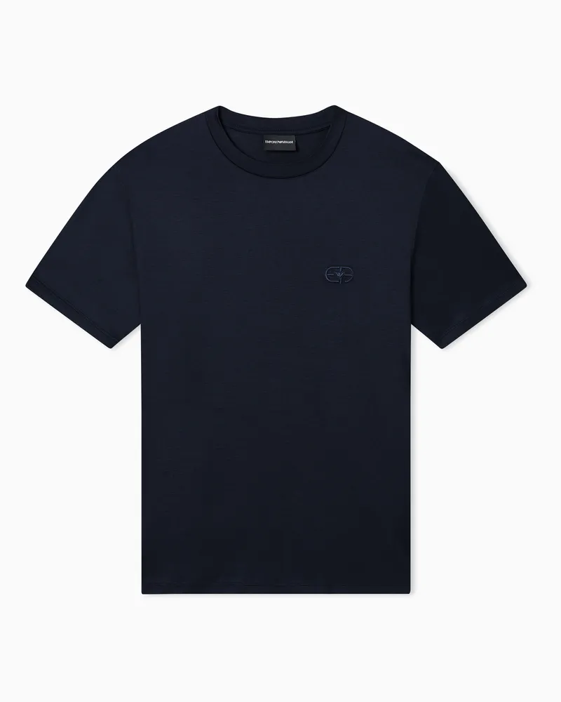 Emporio Armani T-shirt in jersey misto lyocell con ricamo logo EA Blu