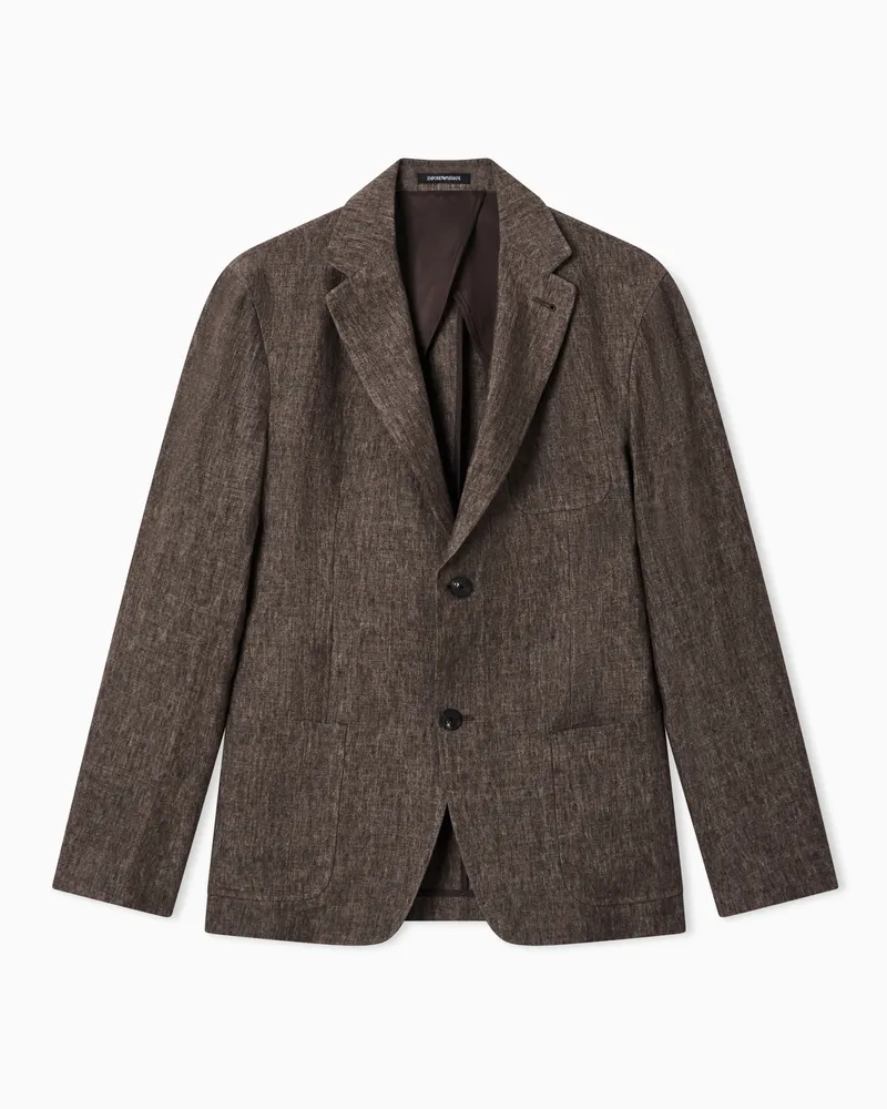 Emporio Armani Giacca monopetto in lino delavé mano crepe Marrone