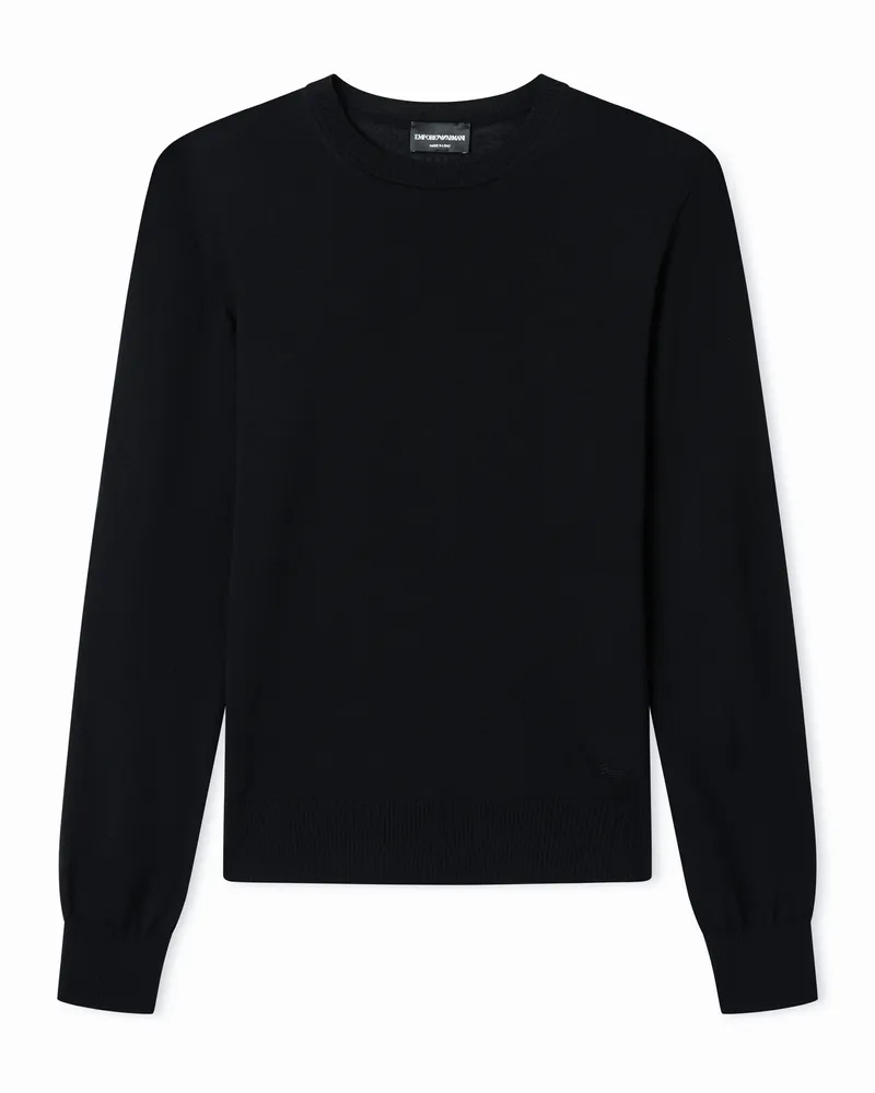 Emporio Armani Pullover Essential girocollo in lana vergine Nero