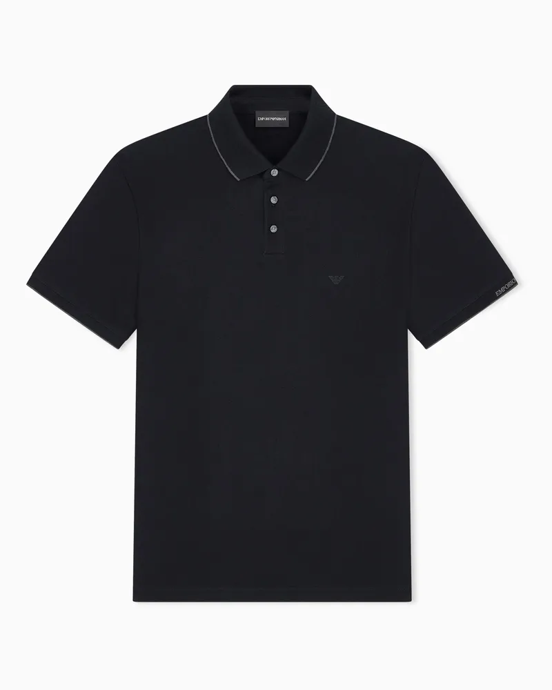 Emporio Armani Polo in piquet con ricamo logo Nero