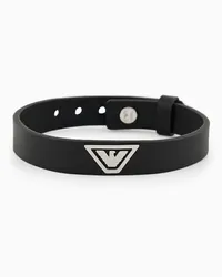 Emporio Armani OFFICIAL STORE Bracciale Con Cinturino In Pelle Nera Argento