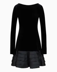 Emporio Armani OFFICIAL STORE Abito In Jersey Di Ciniglia Con Balze In Satin Capsule Moon Nero