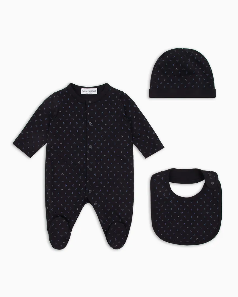 Emporio Armani Gift set tutina, bavaglio e berretto eagle optical all over Blu