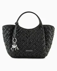 Emporio Armani OFFICIAL STORE Shopper Intrecciata Effetto Nappa Con Charm Logo Nero