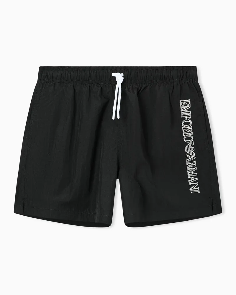 Emporio Armani Costume shorts ricamo logo impunturato Nero