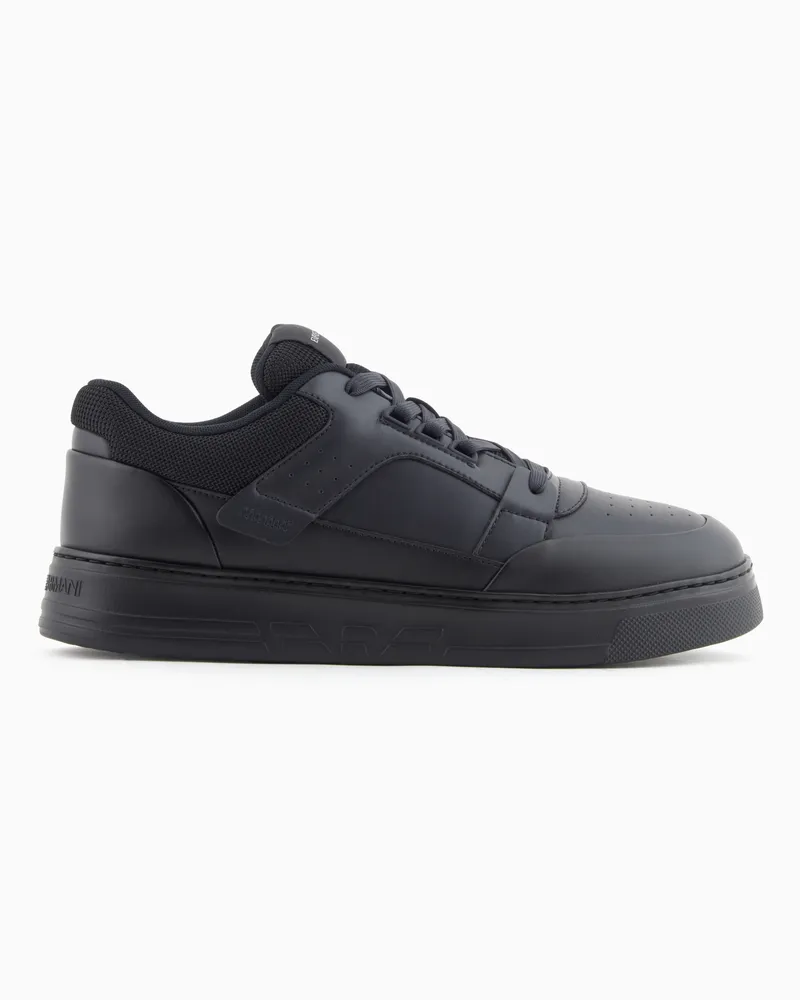 Emporio Armani Sneakers in pelle con dettagli in mesh Nero