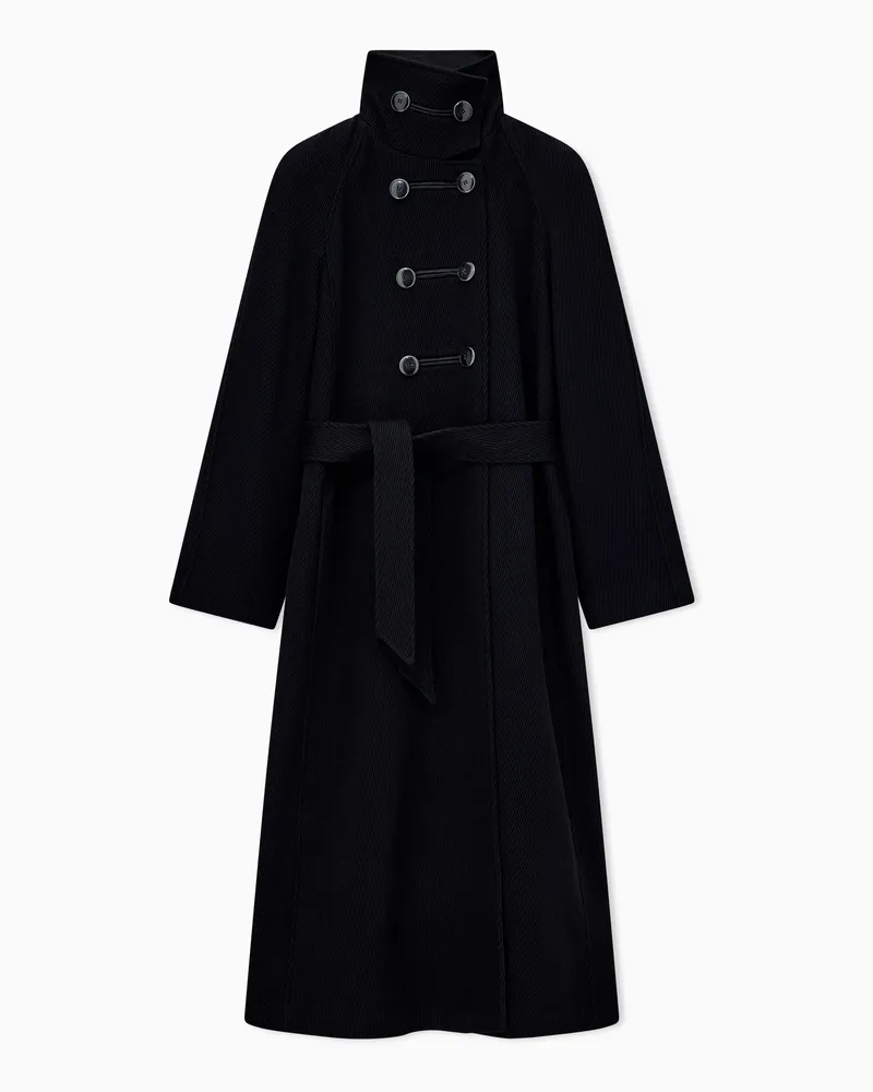 Emporio Armani Cappotto doppiopetto in misto lana cavalry con cintura Nero