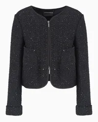 Emporio Armani OFFICIAL STORE Giacca Con Zip In Tweed Lurex Con Micro Paillettes Nero