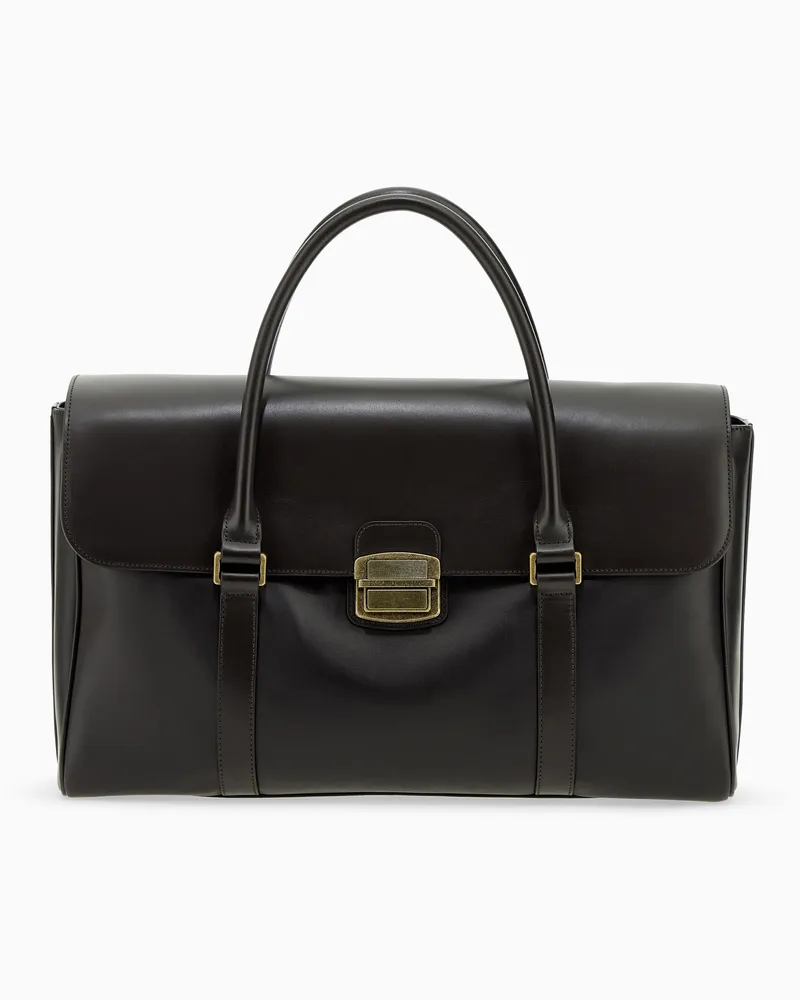 Emporio Armani Cartella in pelle con chiusura in metallo Marrone