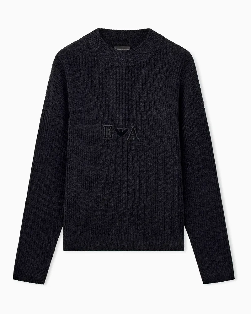 Emporio Armani Maglione in ciniglia a costine con logo Capsule Signature Nero