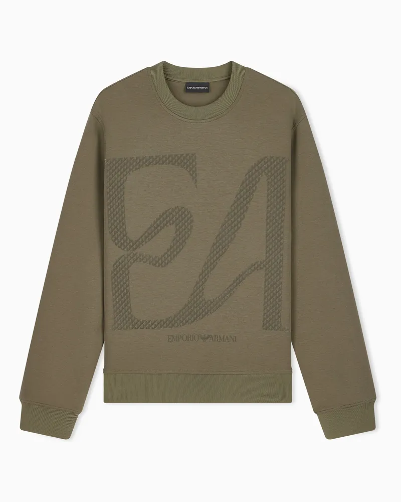Emporio Armani Felpa in double jersey con maxi logo flock Verde