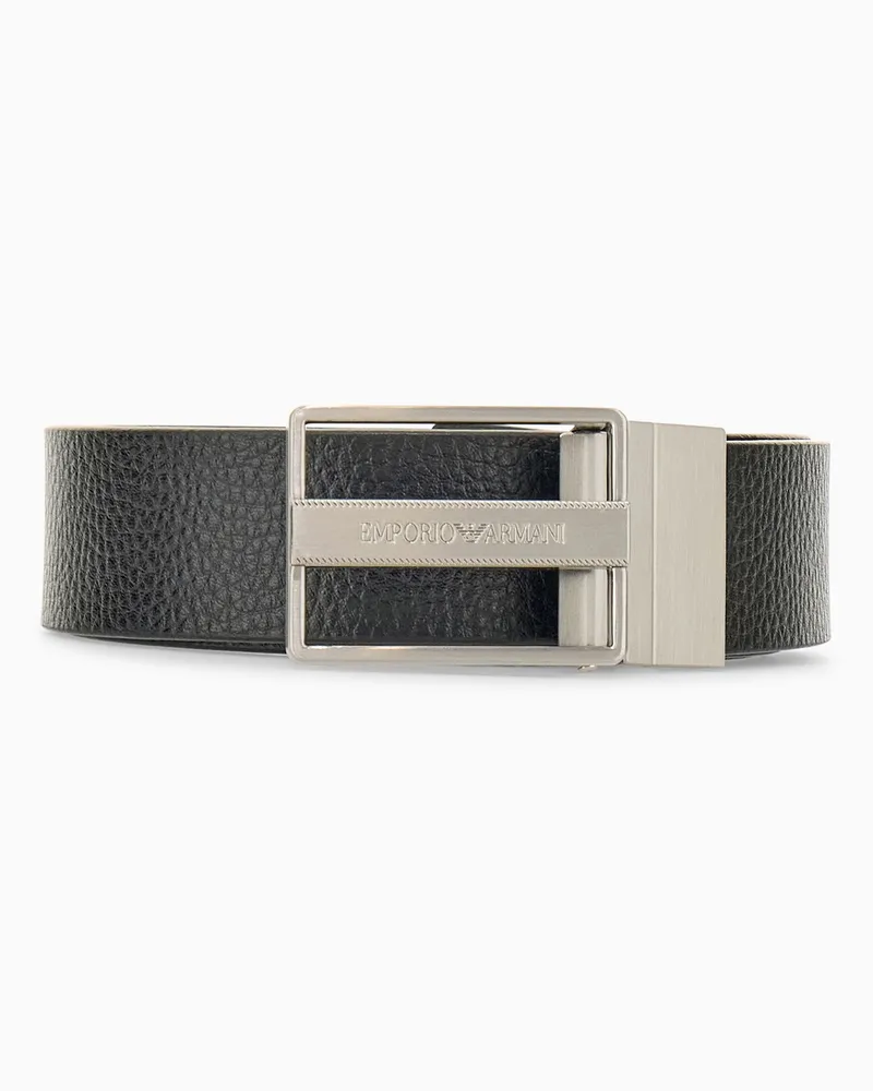 Emporio Armani Cintura reversibile in pelle granata e liscia con placca Blu