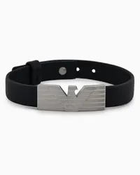 Emporio Armani OFFICIAL STORE Bracciale Con Piastrina Con Cinturino In Acciaio Inossidabile E Pelle Nera Argento