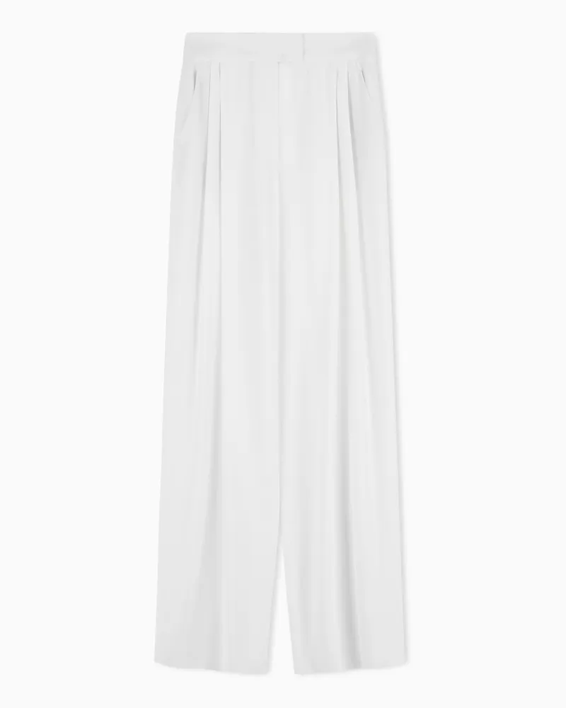 Emporio Armani Pantaloni palazzo satin a vita alta con pinces Bianco