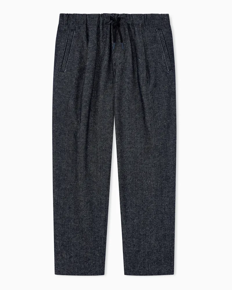 Emporio Armani Pantaloni microfantasia in misto lana con coulisse in vita Blu