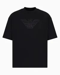 Emporio Armani OFFICIAL STORE T-shirt Over Fit In Jersey Heavy Con Logo Ricamato Nero